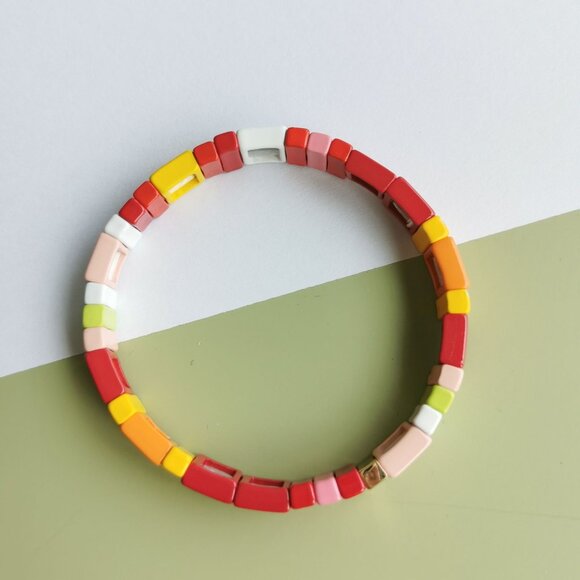 Roxanne Assoulin Rainbow Brite Enamel Stretch Bracelet in Gold - Picture 3 of 4